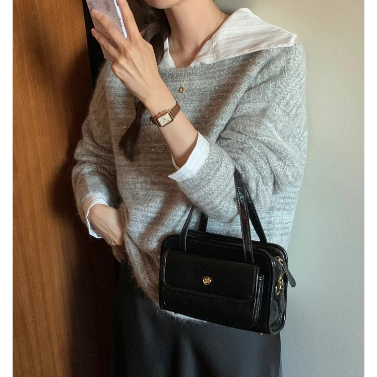 [現貨+預購］韓國代購🇰🇷韓國東大門設計師小眾品牌 Leonie 油蠟皮信封包 手提包 斜背包 肩背包-細節圖5