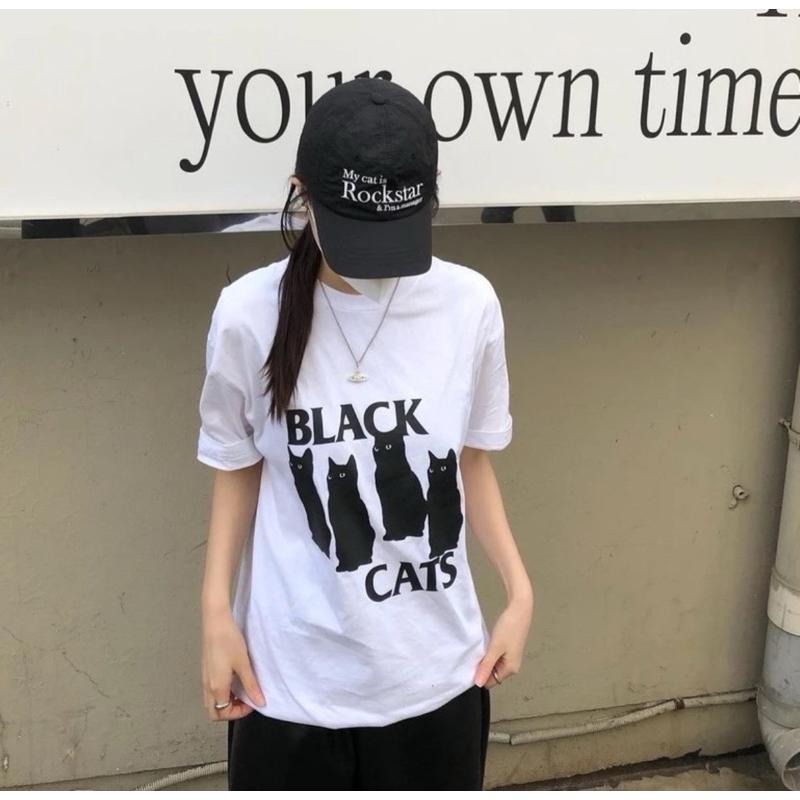 [現貨］韓國代購🇰🇷 韓國品牌 Vivastudio 四隻貓咪 黑貓 白貓 短袖 短T 夏天上衣 韓國衣服-細節圖8