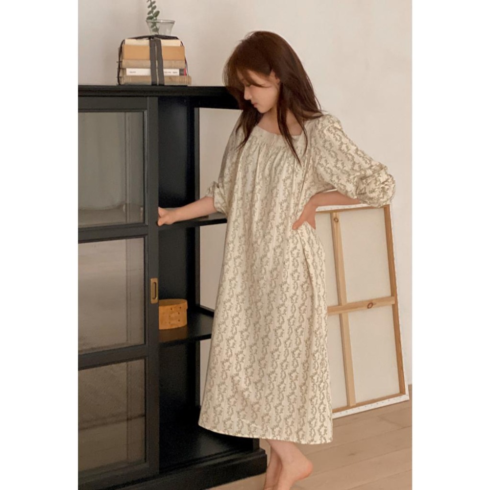 預購｜韓國代購🇰🇷 韓國睡衣品牌 Juuneedu 純棉睡衣套裝 長袖睡衣 一件式睡裙 連身裙 居家服 碎花-細節圖6