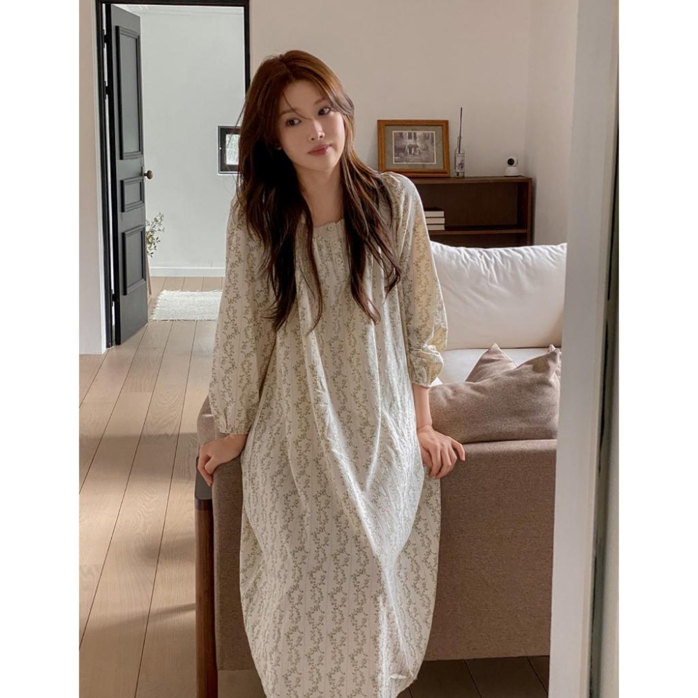 預購｜韓國代購🇰🇷 韓國睡衣品牌 Juuneedu 純棉睡衣套裝 長袖睡衣 一件式睡裙 連身裙 居家服 碎花-細節圖7