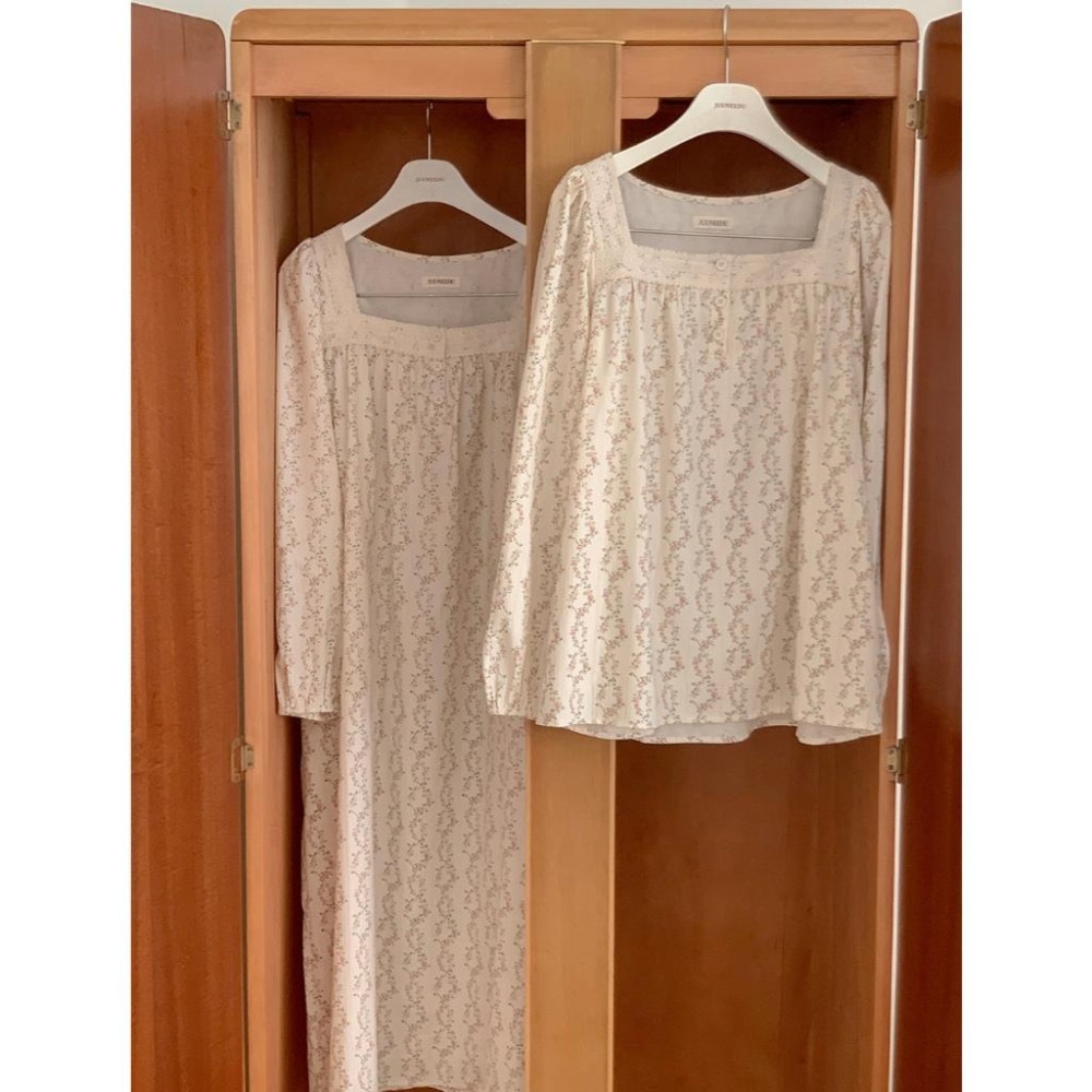 預購｜韓國代購🇰🇷 韓國睡衣品牌 Juuneedu 純棉睡衣套裝 長袖睡衣 一件式睡裙 連身裙 居家服 碎花-細節圖8