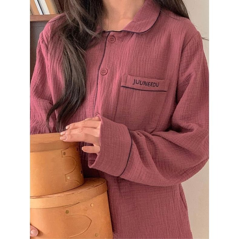預購｜韓國代購🇰🇷 韓國睡衣品牌 Juuneedu 棉質睡衣套裝 長袖睡衣 居家服 三色-細節圖2