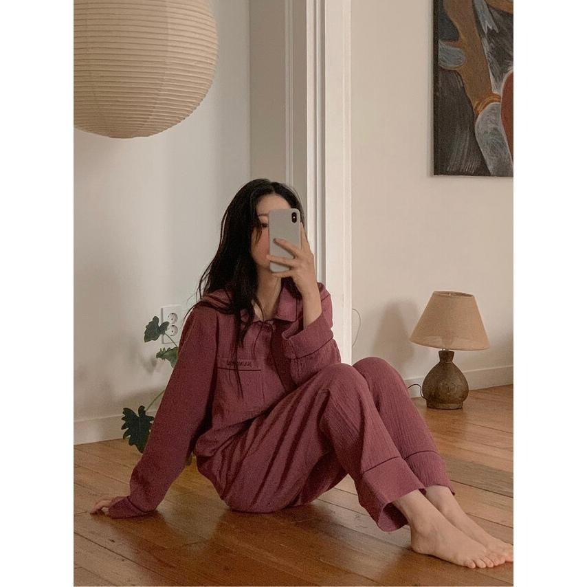 預購｜韓國代購🇰🇷 韓國睡衣品牌 Juuneedu 棉質睡衣套裝 長袖睡衣 居家服 三色-細節圖4