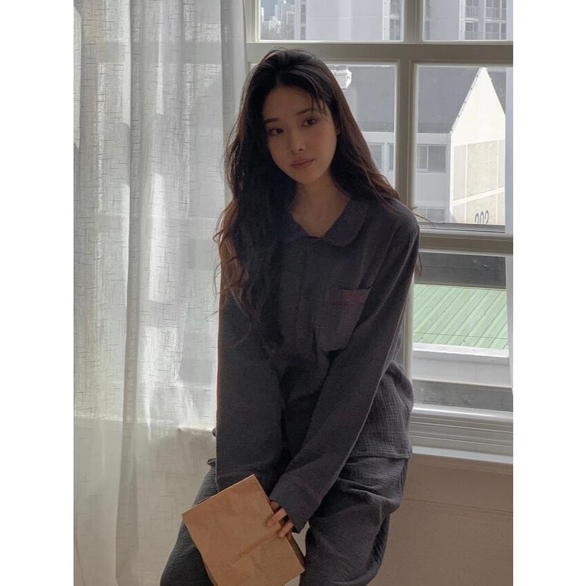 預購｜韓國代購🇰🇷 韓國睡衣品牌 Juuneedu 棉質睡衣套裝 長袖睡衣 居家服 三色-細節圖9