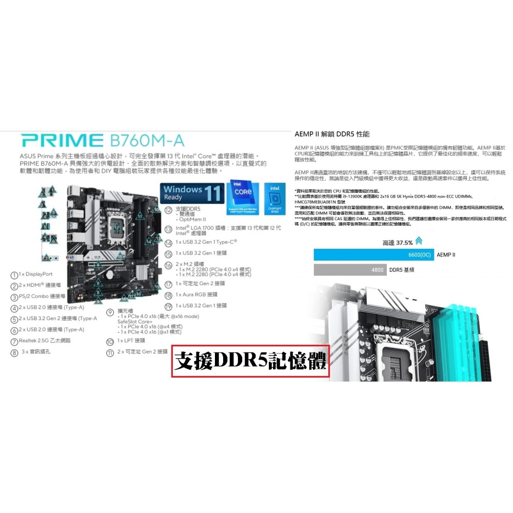 ~ASUS 華碩 PRIME B760M-A-CSM D5 主機板 支援 12/13代 i5 i7 i9處理器 DDR5-細節圖2