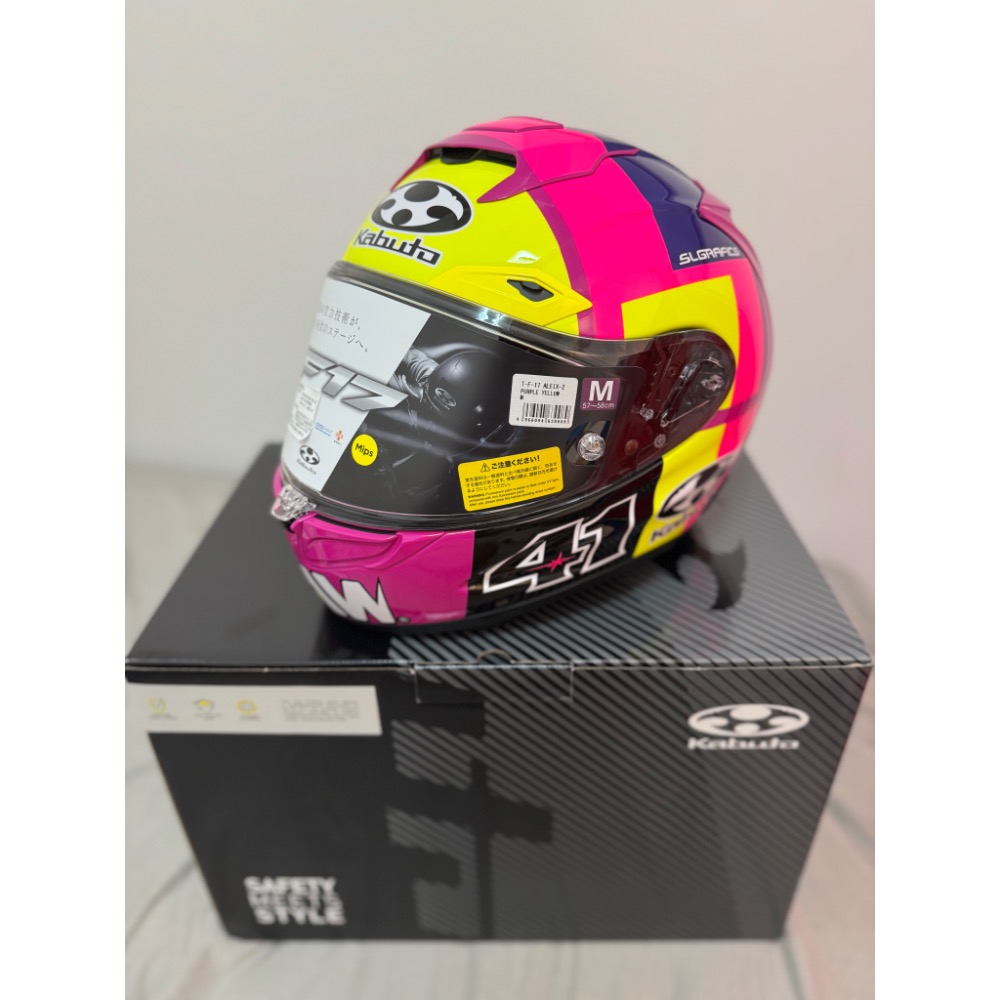 🔥現貨只有一頂🔥  OGK F17 選手彩繪 Alex-2 紫黃 MotoGP 大E 全罩式 MFJ日本認-細節圖5