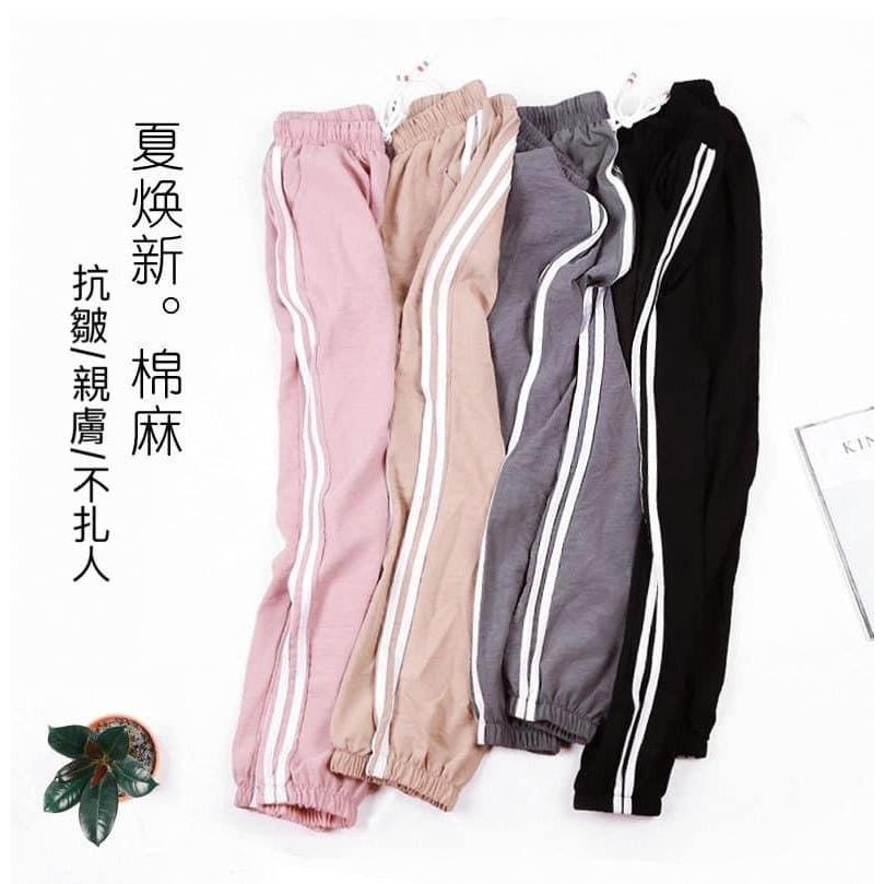 現貨快速出貨 時尚束腳口設計冰絲麻棉超涼感運動褲休閒褲F/加大兩種尺碼衣櫥必備款 有口袋 長褲-細節圖6