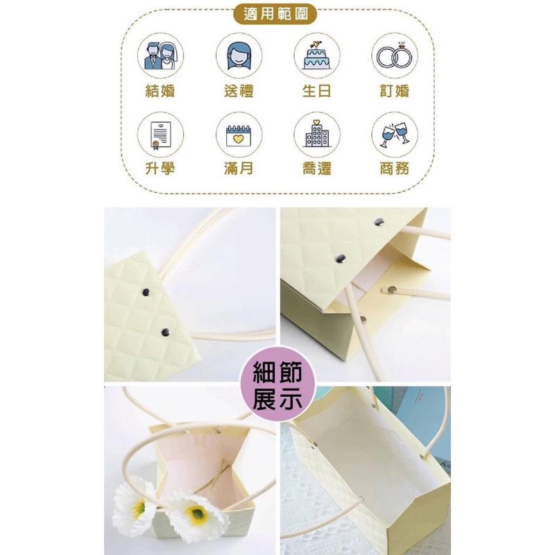 【現貨商品 快速出貨】馬卡龍菱格手提袋系列 壓紋手提袋 花束提盒 馬卡龍 禮物袋 花束包裝-細節圖6
