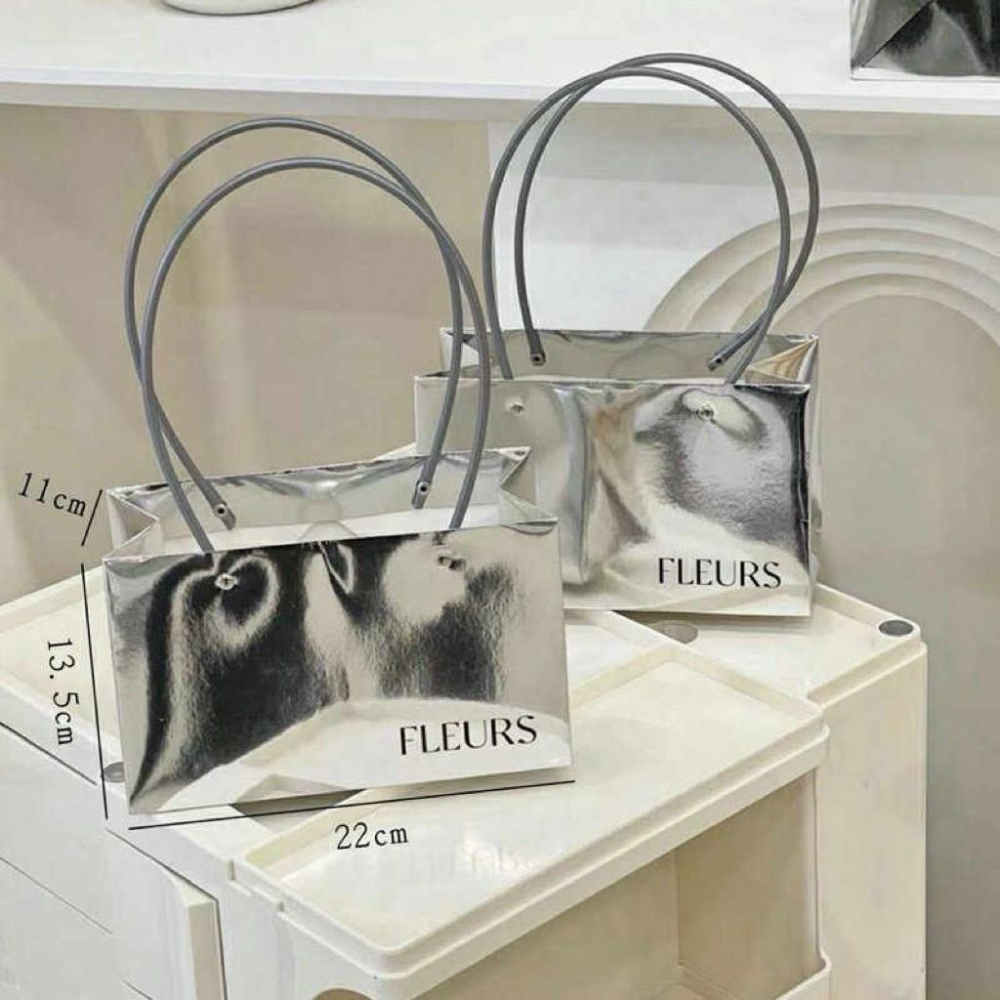 【現貨商品 快速出貨】花袋 鏡面手提袋-細節圖2