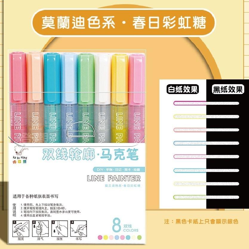 【現貨商品 快速出貨】夢幻雙色輪廓筆組 8色套裝 盒裝-細節圖5