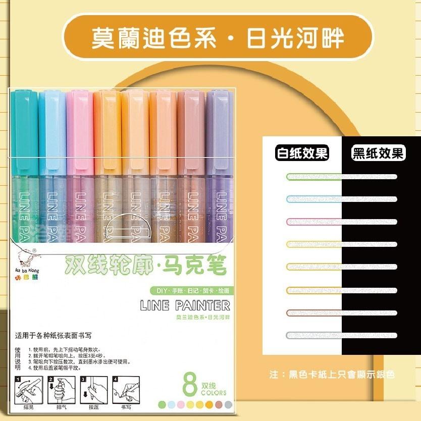 【現貨商品 快速出貨】夢幻雙色輪廓筆組 8色套裝 盒裝-細節圖6
