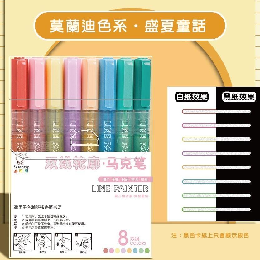 【現貨商品 快速出貨】夢幻雙色輪廓筆組 8色套裝 盒裝-細節圖7