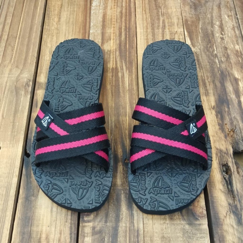 【APAUL 雅鉑】11703 桃/黑 女 韓系拖鞋 手作交錯涼拖鞋 橡膠止滑拖鞋 旅遊外出拖鞋-細節圖2