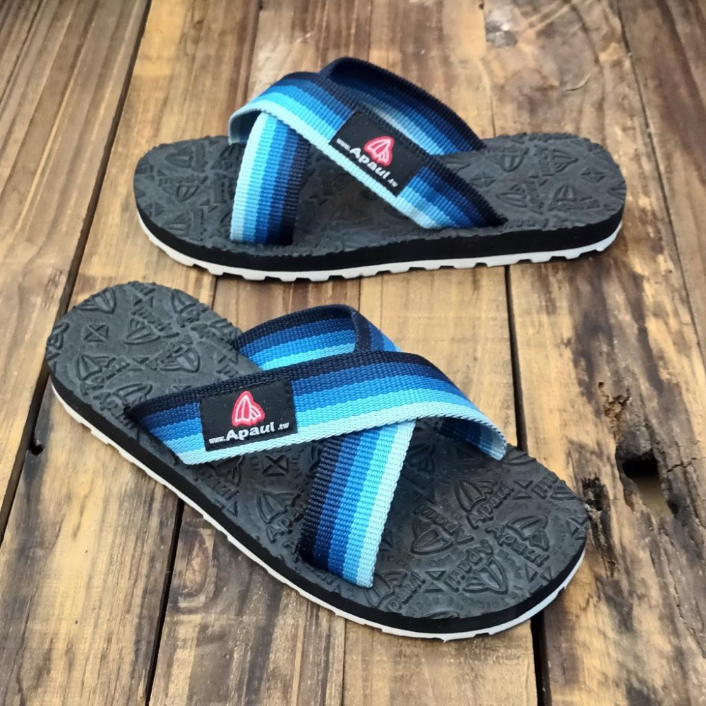 【APAUL 雅鉑】22406-2 藍漸層/黑/白 經典雅鉑紋拖鞋 寬版交叉拖鞋-細節圖3