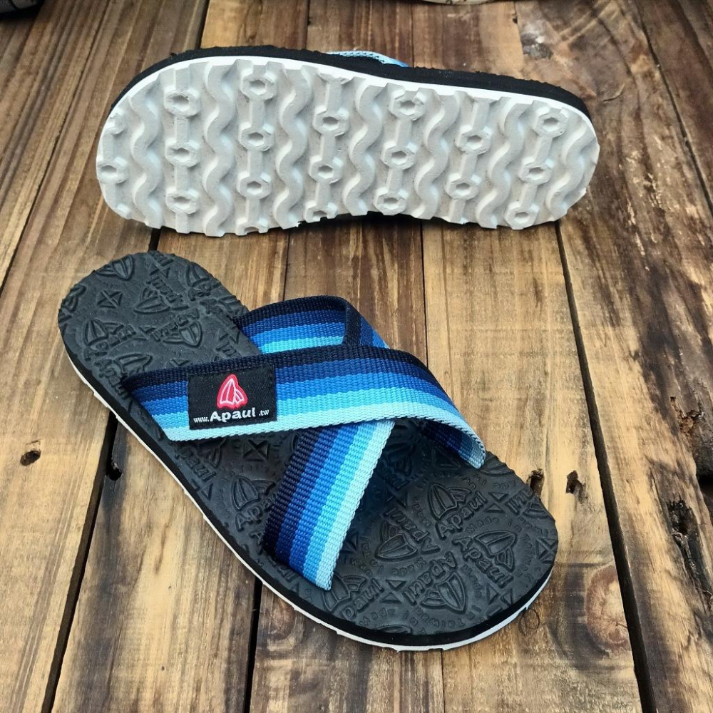 【APAUL 雅鉑】22406-2 藍漸層/黑/白 經典雅鉑紋拖鞋 寬版交叉拖鞋-細節圖4