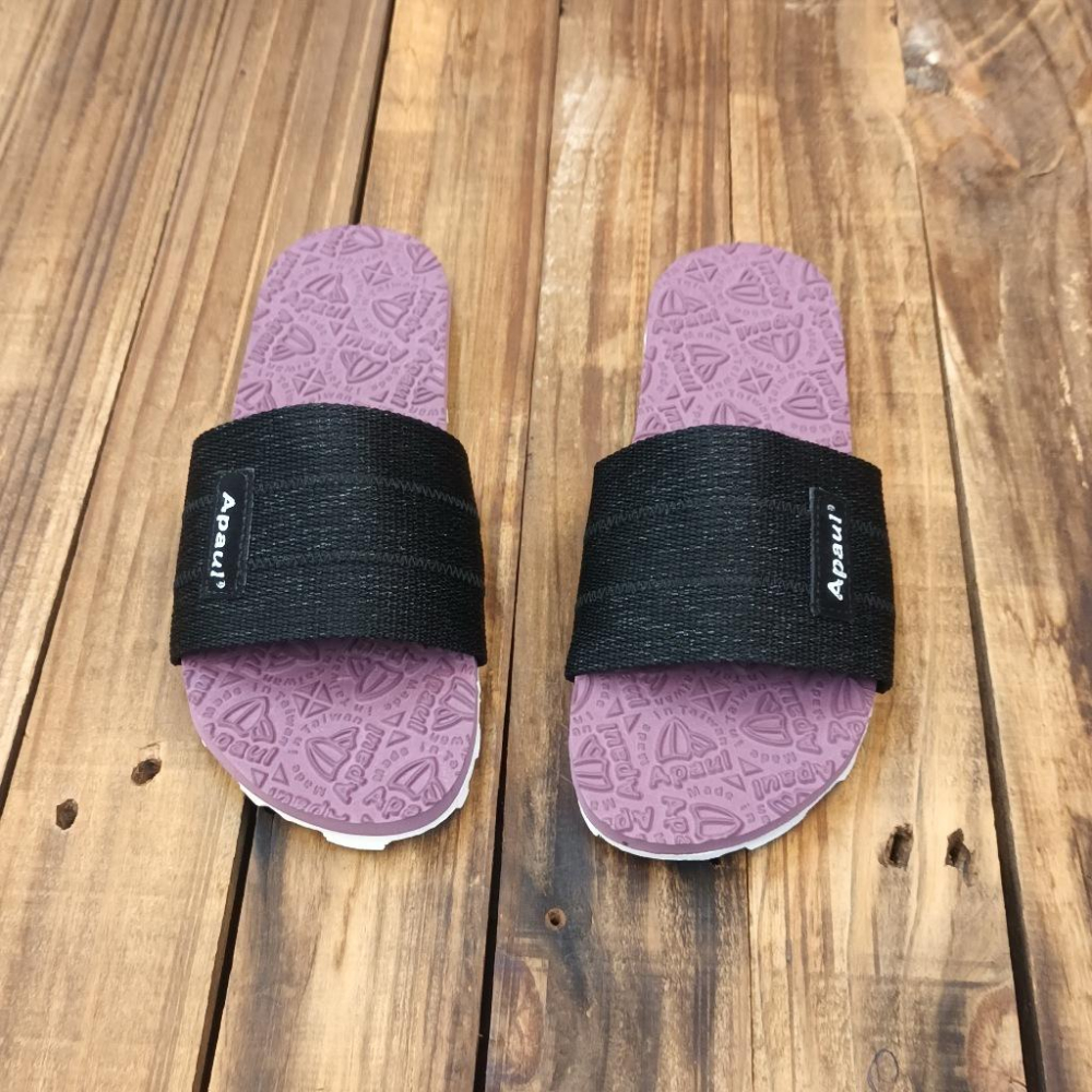 【APAUL 雅鉑】12405 黑/紫/白底  經典雅鉑紋拖鞋 寬版一字拖鞋 橡膠質感室內拖鞋 旅行拖鞋-細節圖2