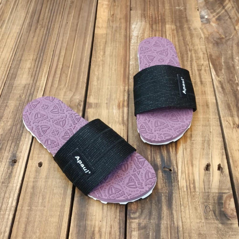 【APAUL 雅鉑】12405 黑/紫/白底  經典雅鉑紋拖鞋 寬版一字拖鞋 橡膠質感室內拖鞋 旅行拖鞋-細節圖5