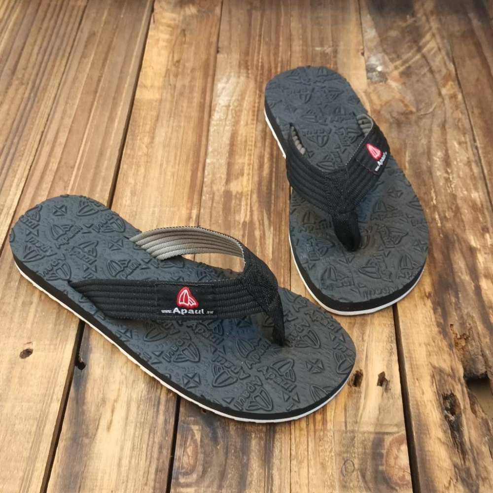 【APAUL 雅鉑】32308 黑/黑/白底 雅鉑紋夾腳拖 橡膠加厚拖鞋 低調男女夾腳拖鞋-細節圖5