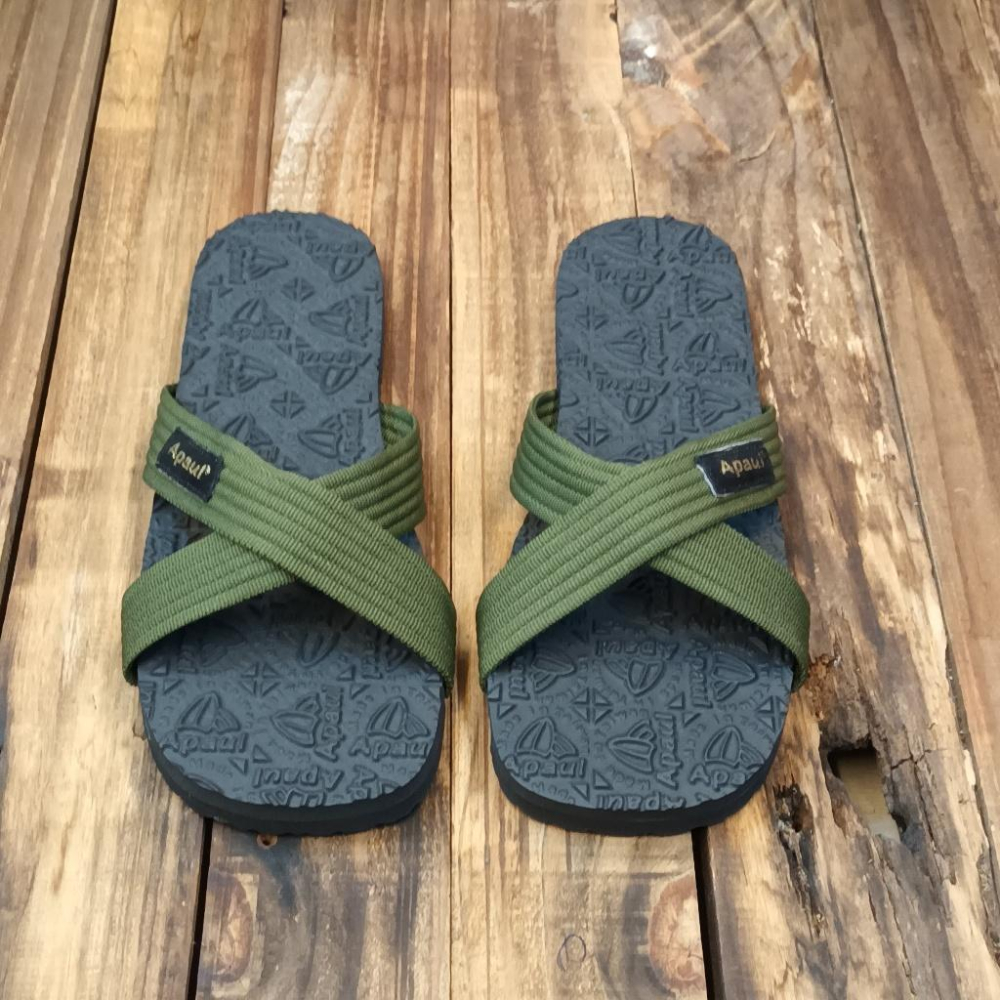 【APAUL 雅鉑】22403-2 軍綠/黑 雅鉑紋拖鞋 交叉拖鞋 親子橡膠拖鞋 超級止滑拖鞋-細節圖2