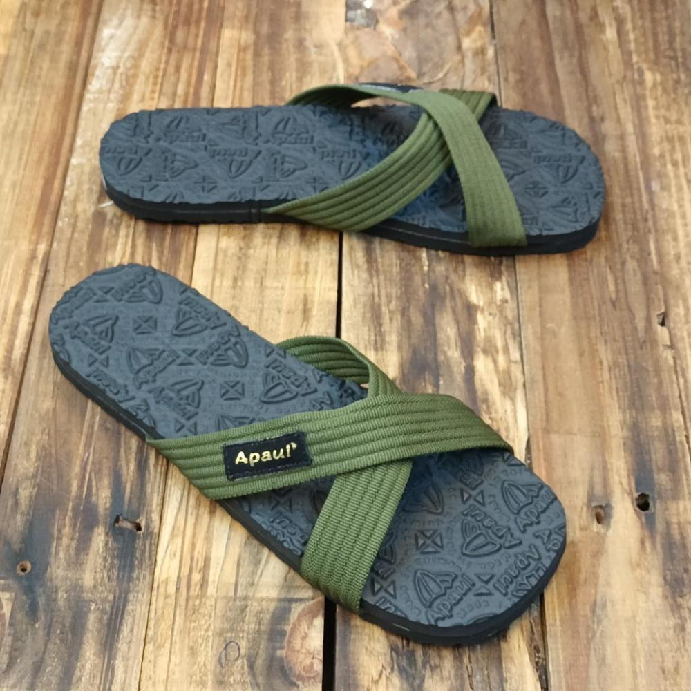 【APAUL 雅鉑】22403-2 軍綠/黑 雅鉑紋拖鞋 交叉拖鞋 親子橡膠拖鞋 超級止滑拖鞋-細節圖3