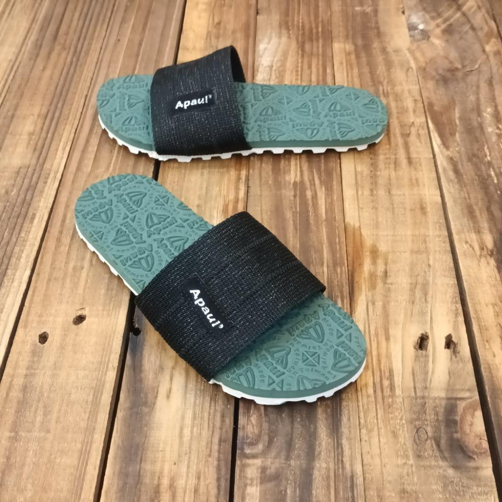 【APAUL 雅鉑】12405 黑/綠/白底  經典雅鉑紋拖鞋 寬版一字拖鞋 橡膠質感室內拖鞋 旅行拖鞋-細節圖3
