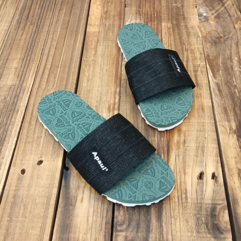 【APAUL 雅鉑】12405 黑/綠/白底  經典雅鉑紋拖鞋 寬版一字拖鞋 橡膠質感室內拖鞋 旅行拖鞋-細節圖4