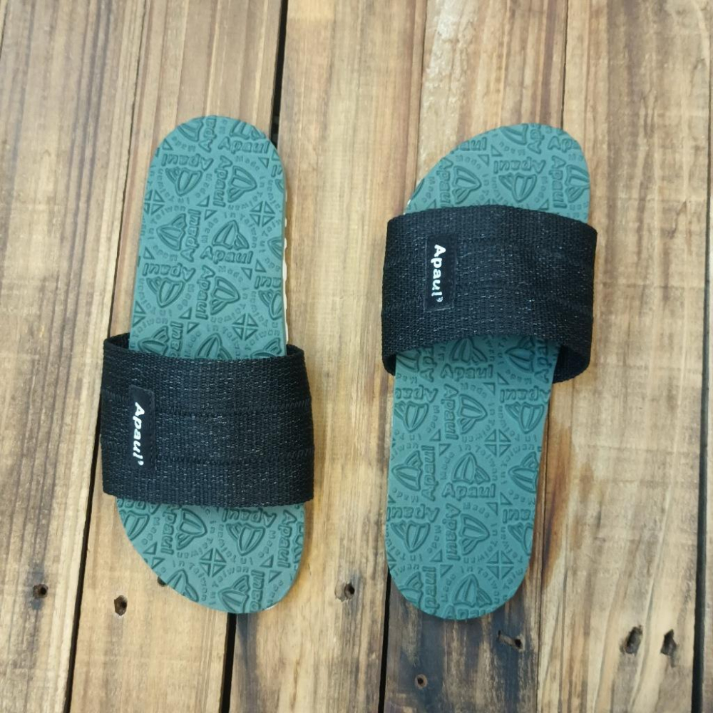 【APAUL 雅鉑】12405 黑/綠/白底  經典雅鉑紋拖鞋 寬版一字拖鞋 橡膠質感室內拖鞋 旅行拖鞋-細節圖5