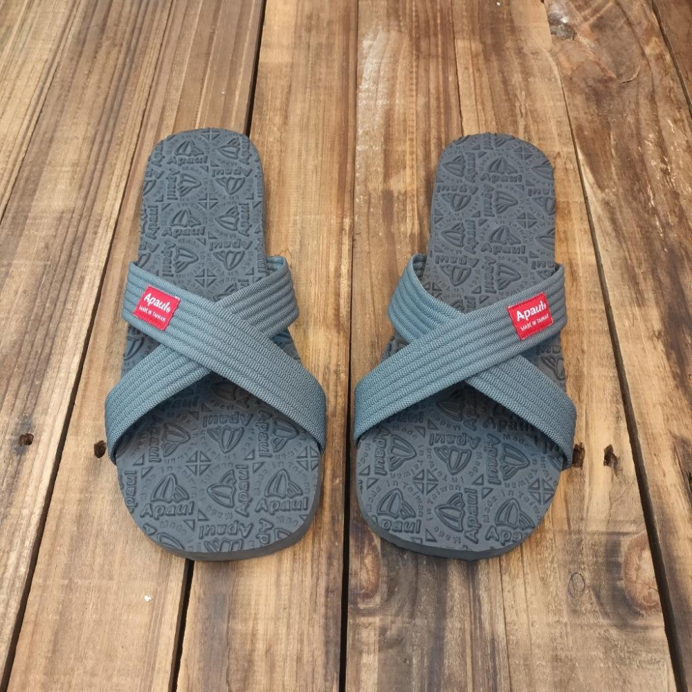 【APAUL雅鉑】22303 灰 -經典配色交叉拖鞋 雅鉑紋橡膠交叉拖鞋-細節圖2