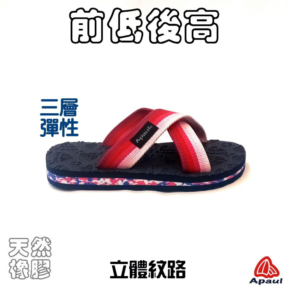 【APAUL雅鉑】22402 桃漸層  女 雅鉑交叉腳拖 加厚彈性拖鞋 親子橡膠拖鞋 立體紋橡膠拖鞋-細節圖2