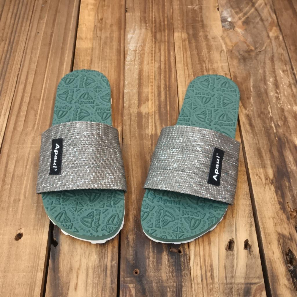 【APAUL 雅鉑】12405 灰/綠/白底  經典雅鉑紋拖鞋 寬版一字拖鞋 橡膠質感室內拖鞋 旅行拖鞋-細節圖2