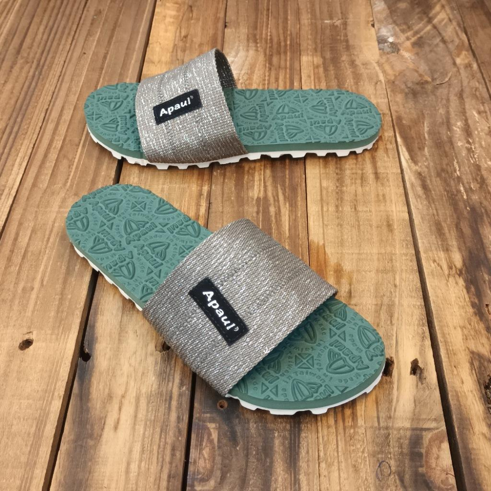 【APAUL 雅鉑】12405 灰/綠/白底  經典雅鉑紋拖鞋 寬版一字拖鞋 橡膠質感室內拖鞋 旅行拖鞋-細節圖3