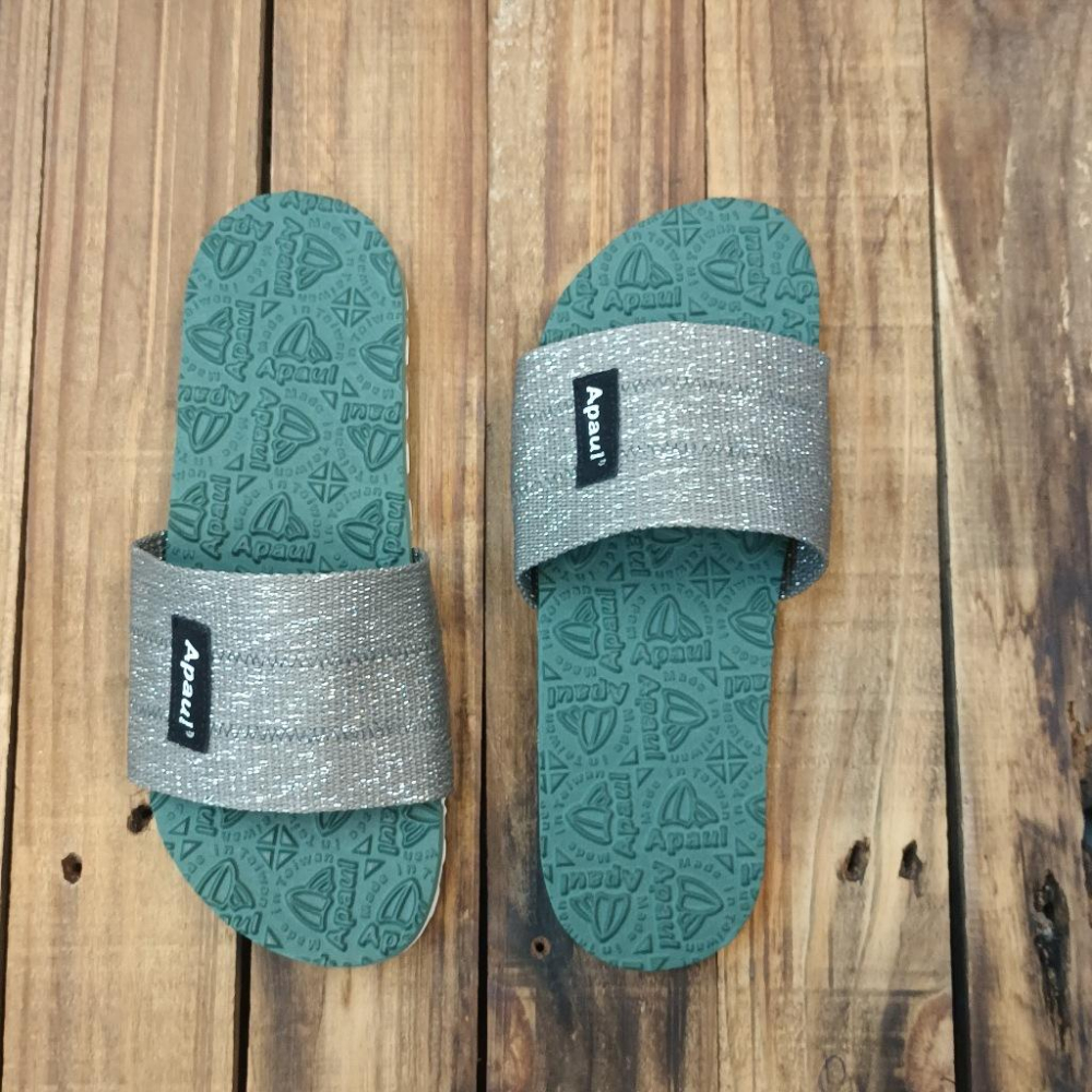 【APAUL 雅鉑】12405 灰/綠/白底  經典雅鉑紋拖鞋 寬版一字拖鞋 橡膠質感室內拖鞋 旅行拖鞋-細節圖4