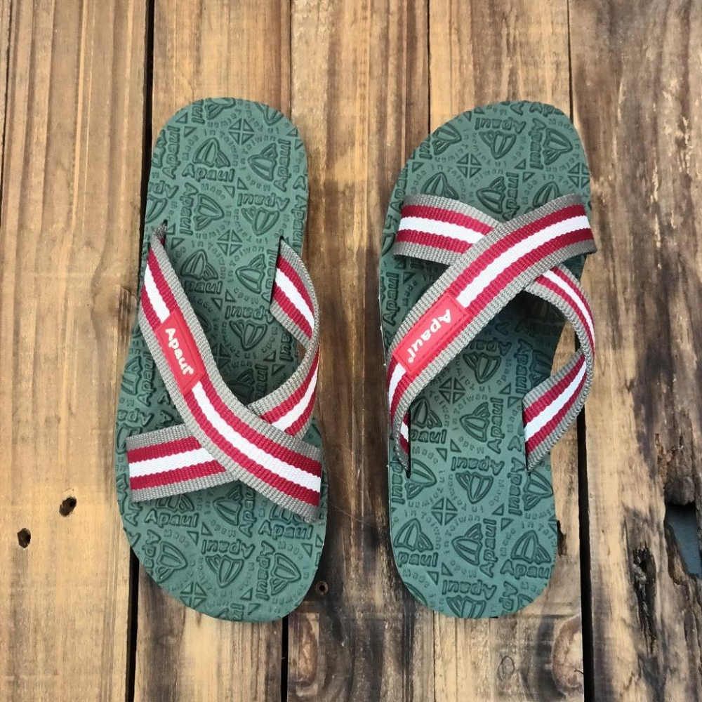 【APAUL 雅鉑】22406-3 灰紅/綠/白 經典雅鉑紋拖鞋 寬版交叉拖鞋-細節圖2