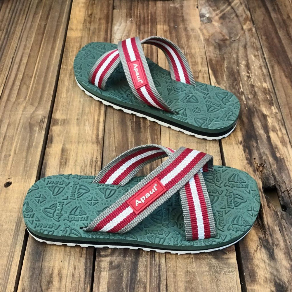 【APAUL 雅鉑】22406-3 灰紅/綠/白 經典雅鉑紋拖鞋 寬版交叉拖鞋-細節圖3