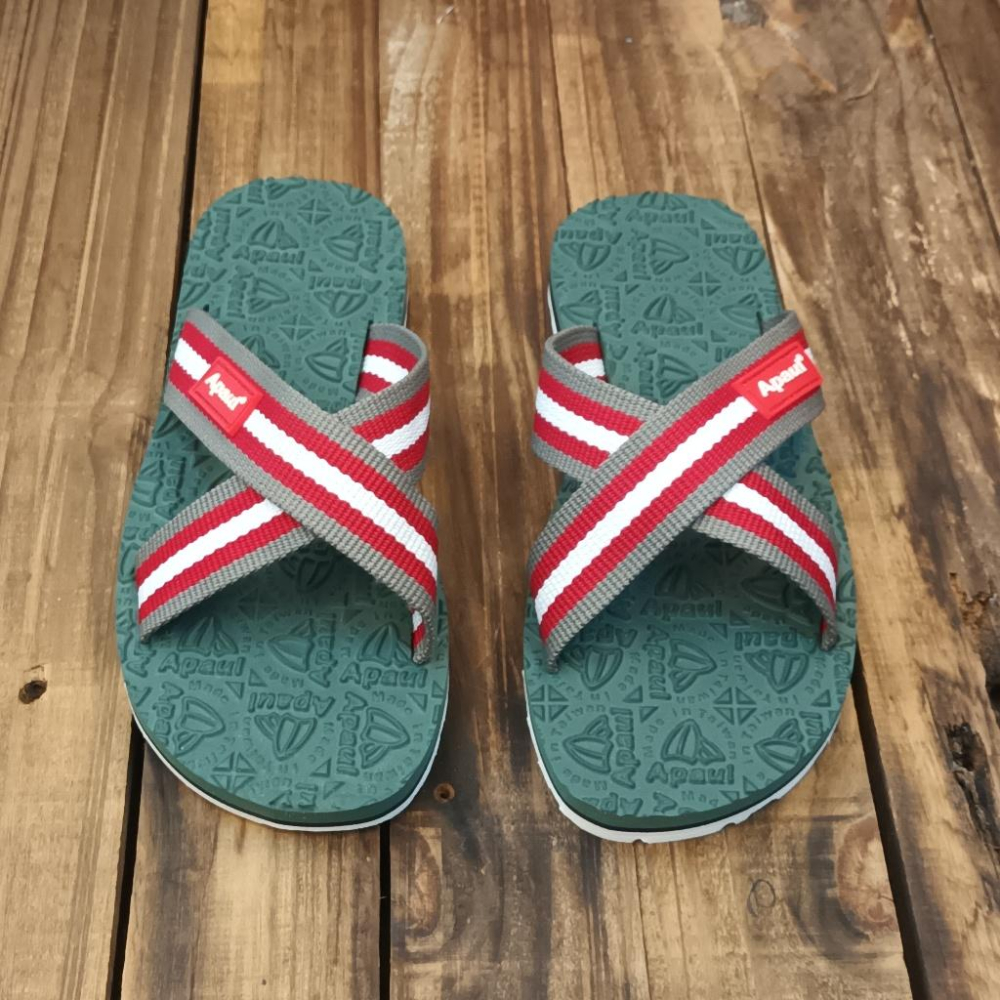 【APAUL 雅鉑】22406-3 灰紅/綠/白 經典雅鉑紋拖鞋 寬版交叉拖鞋-細節圖4