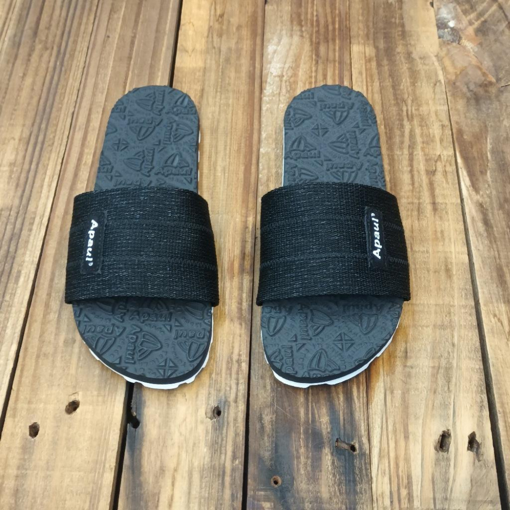 【APAUL 雅鉑】12405 黑/黑/白底  經典雅鉑紋拖鞋 寬版一字拖鞋 橡膠質感室內拖鞋 旅行拖鞋-細節圖2