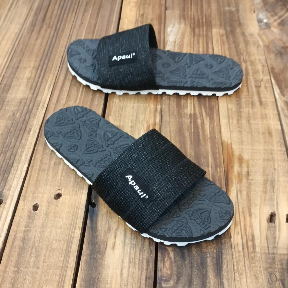 【APAUL 雅鉑】12405 黑/黑/白底  經典雅鉑紋拖鞋 寬版一字拖鞋 橡膠質感室內拖鞋 旅行拖鞋-細節圖3