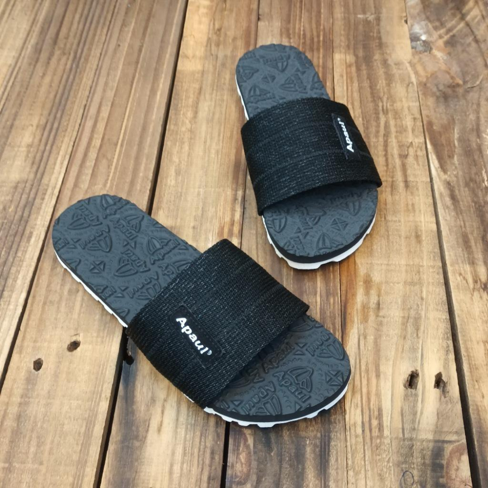 【APAUL 雅鉑】12405 黑/黑/白底  經典雅鉑紋拖鞋 寬版一字拖鞋 橡膠質感室內拖鞋 旅行拖鞋-細節圖4