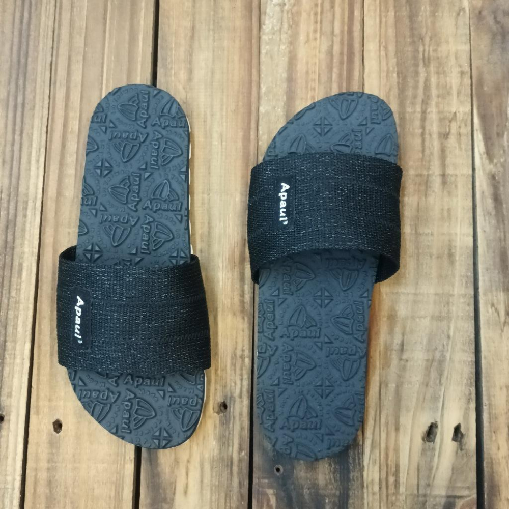 【APAUL 雅鉑】12405 黑/黑/白底  經典雅鉑紋拖鞋 寬版一字拖鞋 橡膠質感室內拖鞋 旅行拖鞋-細節圖5