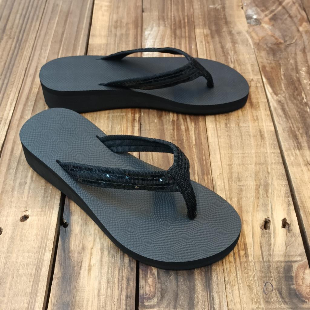 【APAUL 雅鉑】32403 黑  低調亮片拖鞋  厚底夾腳拖鞋  橡膠止滑觸感拖鞋 前低後高拖鞋-細節圖3