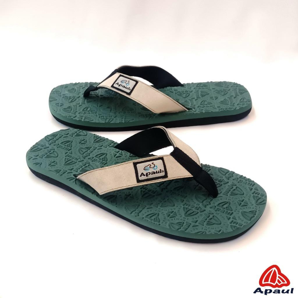 【APAUL雅鉑】32318-5 米白/綠 皮革夾腳拖 反毛皮彈性夾腳拖 超寬版訂製夾腳拖 大腳丫夾腳拖-細節圖3