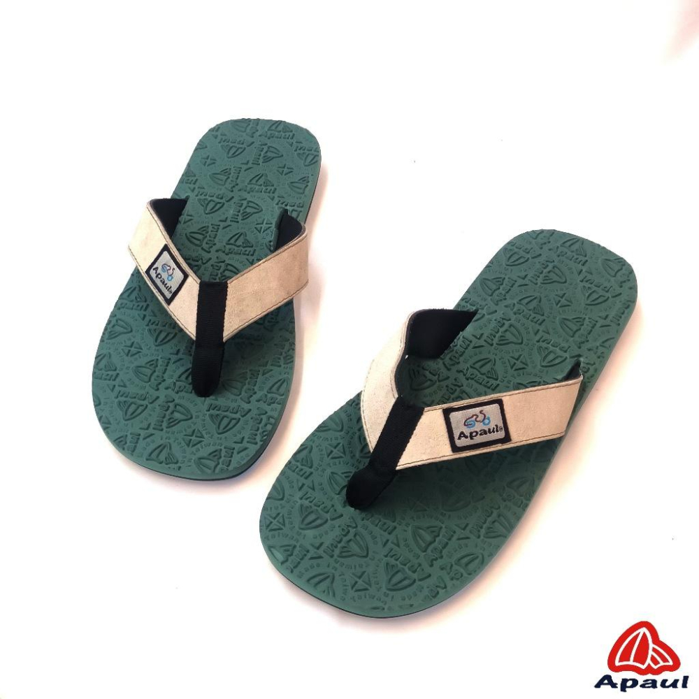 【APAUL雅鉑】32318-5 米白/綠 皮革夾腳拖 反毛皮彈性夾腳拖 超寬版訂製夾腳拖 大腳丫夾腳拖-細節圖5