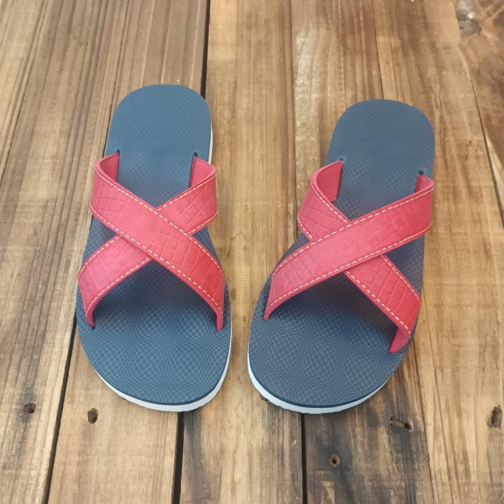 【雅鉑-無印】82402-5 紅/藍厚白底 簡約風室內拖鞋 交叉室內拖鞋 超輕止滑拖鞋-細節圖2