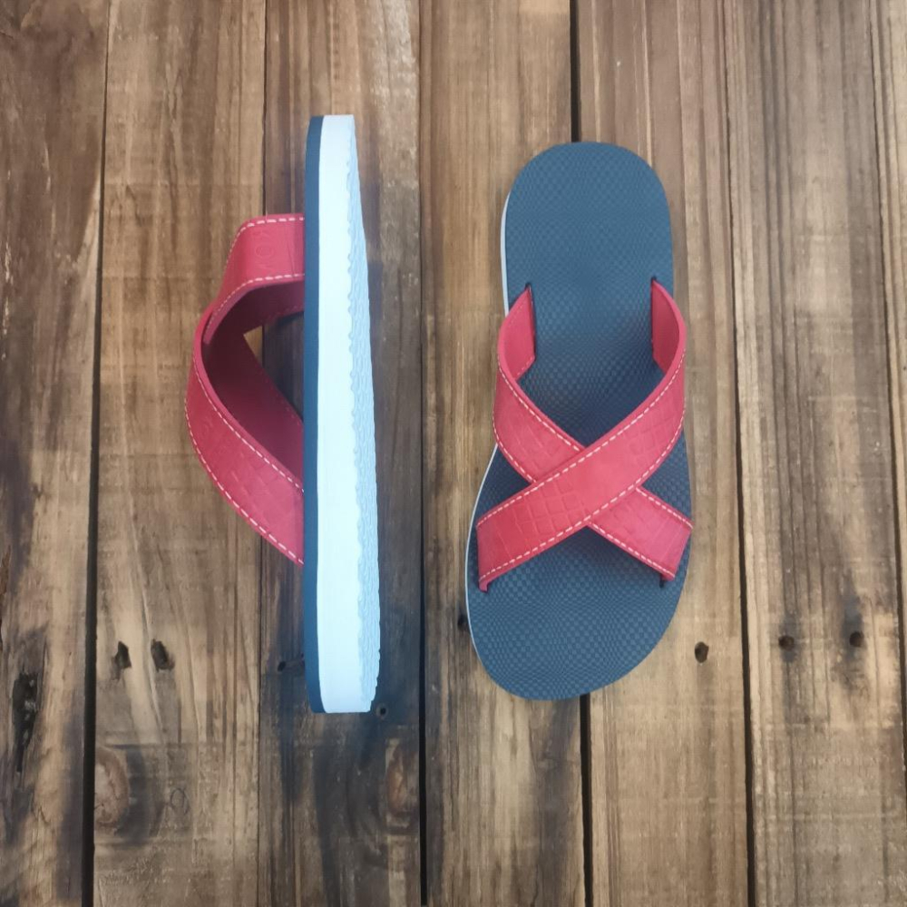 【雅鉑-無印】82402-5 紅/藍厚白底 簡約風室內拖鞋 交叉室內拖鞋 超輕止滑拖鞋-細節圖6