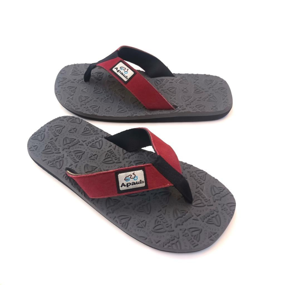 【APAUL雅鉑】32318-1 酒紅/灰 皮革夾腳拖 反毛皮彈性夾腳拖 超寬版訂製夾腳拖 大腳丫夾腳拖-細節圖2