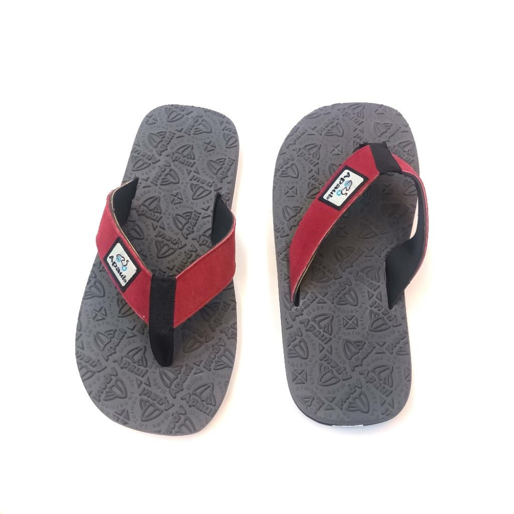 【APAUL雅鉑】32318-1 酒紅/灰 皮革夾腳拖 反毛皮彈性夾腳拖 超寬版訂製夾腳拖 大腳丫夾腳拖-細節圖3