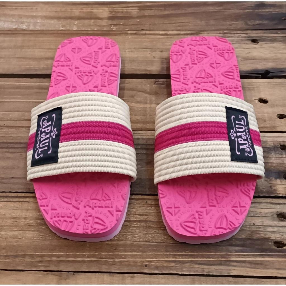 【APAUL雅鉑】 12207-3 米/桃 親子拖鞋 一字拖鞋 天然橡膠拖鞋 旅行拖鞋-細節圖2