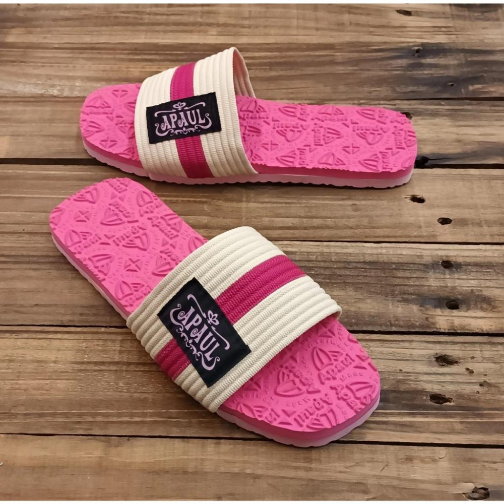【APAUL雅鉑】 12207-3 米/桃 親子拖鞋 一字拖鞋 天然橡膠拖鞋 旅行拖鞋-細節圖3