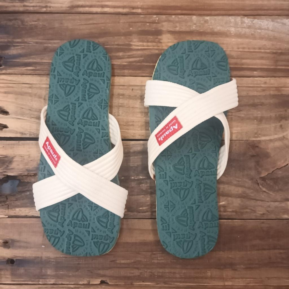 【APAUL雅鉑】22303 米綠-經典交叉拖鞋 雅鉑紋交叉拖 情侶橡膠拖鞋 親子鞋-細節圖2