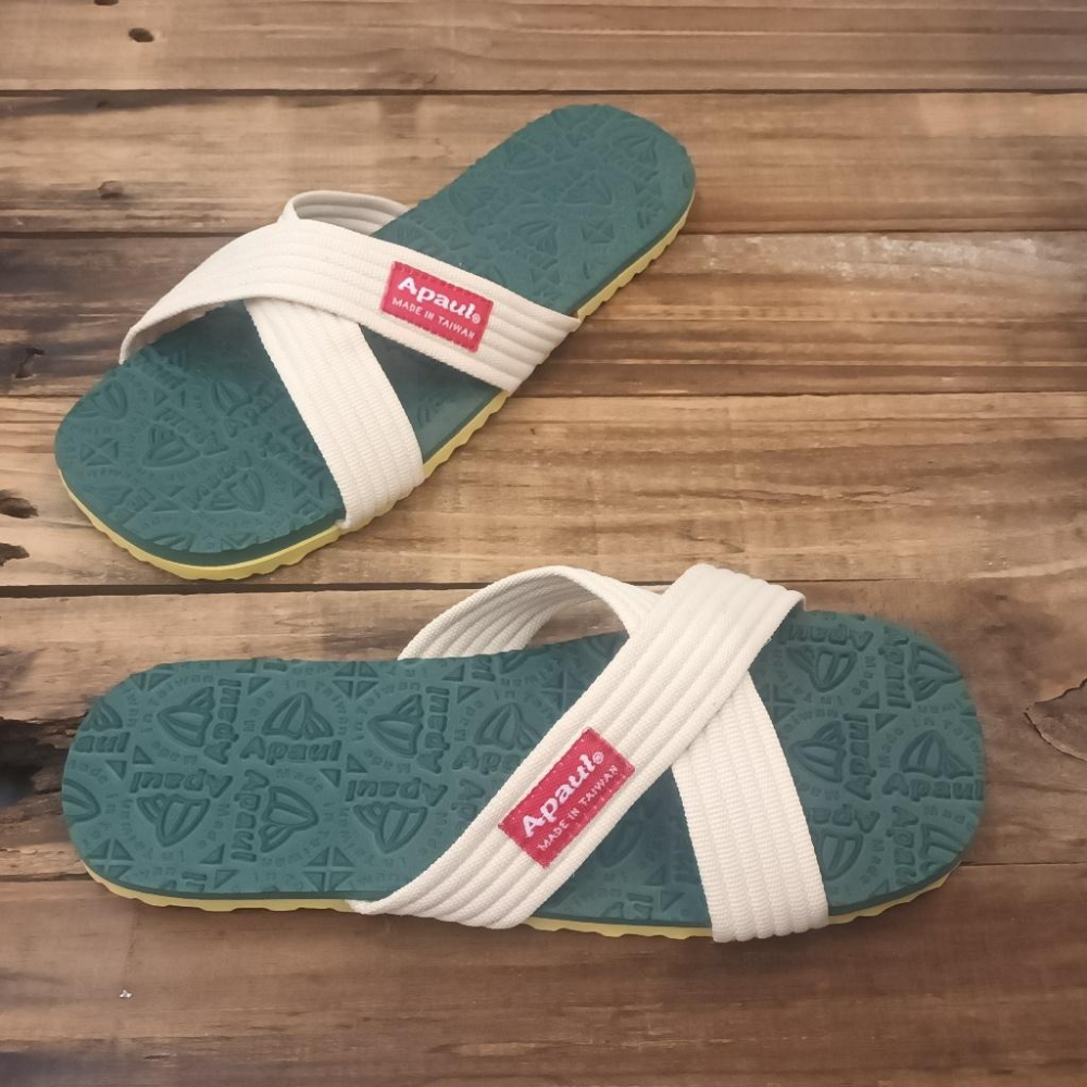 【APAUL雅鉑】22303 米綠-經典交叉拖鞋 雅鉑紋交叉拖 情侶橡膠拖鞋 親子鞋-細節圖3